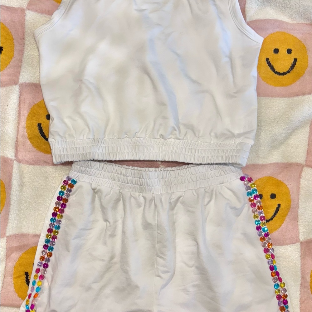 Lola + The Boys White Rainbow Gem Shorts Set